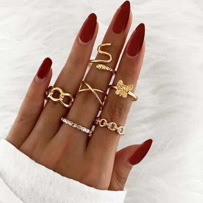 Lats Bohemian Gold Chain Rings Set For Women