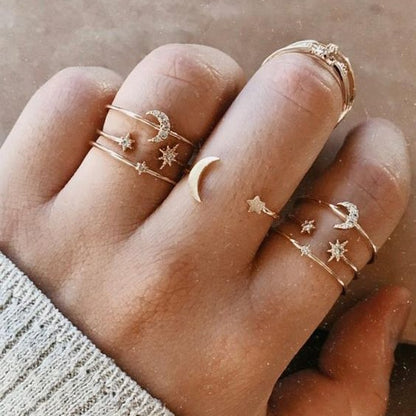 Lats Bohemian Gold Chain Rings Set For Women