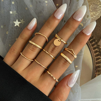 Lats Bohemian Gold Chain Rings Set For Women