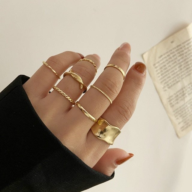 Lats Bohemian Gold Chain Rings Set For Women