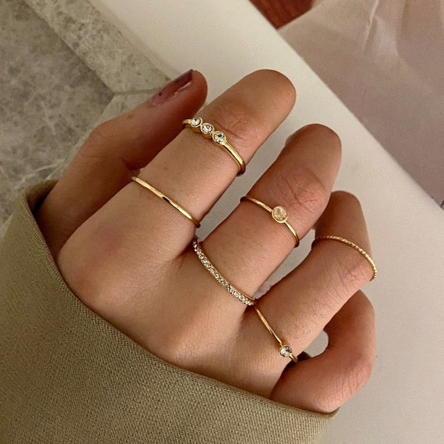 Lats Bohemian Gold Chain Rings Set For Women