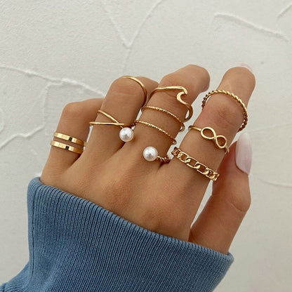 Lats Bohemian Gold Chain Rings Set For Women