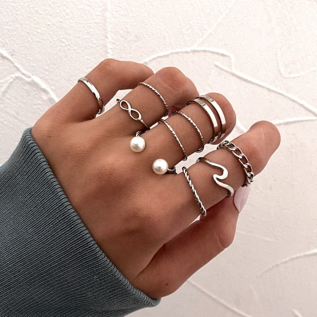 Lats Bohemian Gold Chain Rings Set For Women