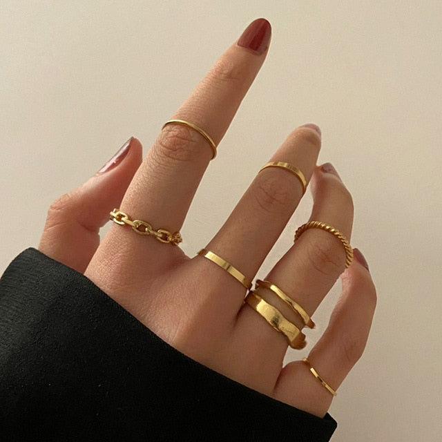 Lats Bohemian Gold Chain Rings Set For Women