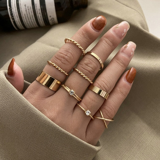 Lats Bohemian Gold Chain Rings Set For Women