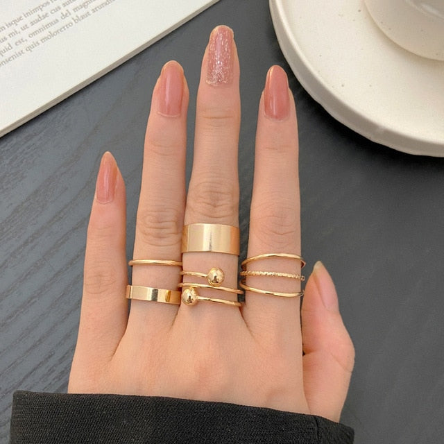 Lats Bohemian Gold Chain Rings Set For Women