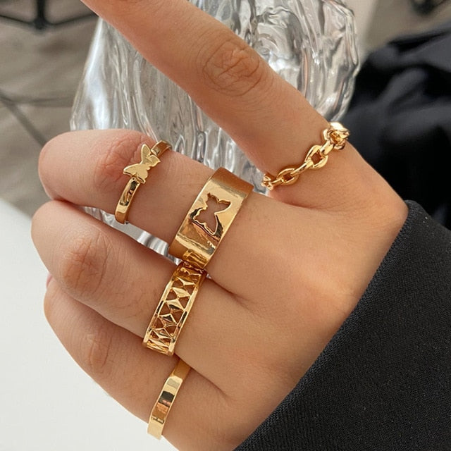 Lats Bohemian Gold Chain Rings Set For Women