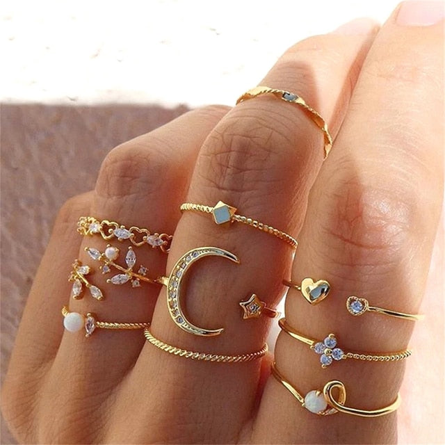 Lats Bohemian Gold Chain Rings Set For Women