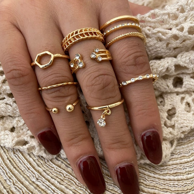 Lats Bohemian Gold Chain Rings Set For Women