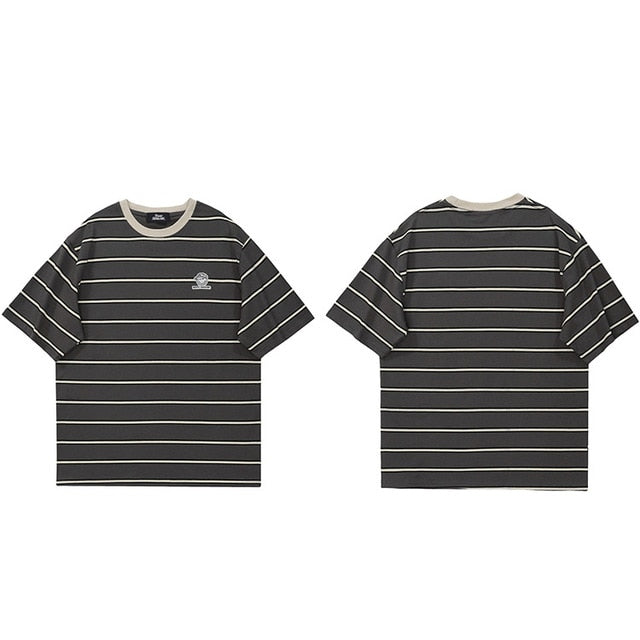 Hip Hop Streetwear Vintage Retro Striped T Shirt