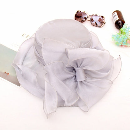 Elegant Bow Lady Hat Summer Organza Wide Brim Sunscreen Kentucky Derby Hats For Women