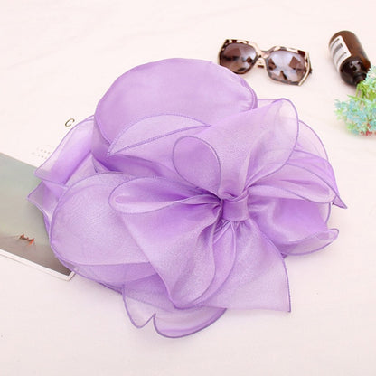 Elegant Bow Lady Hat Summer Organza Wide Brim Sunscreen Kentucky Derby Hats For Women