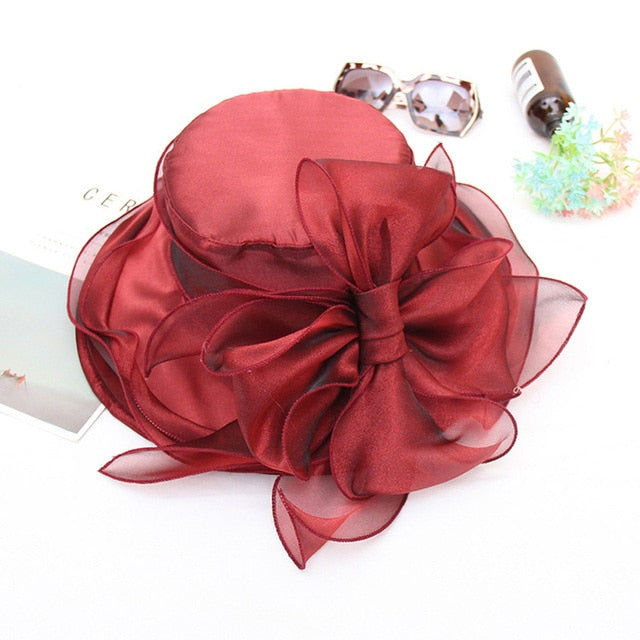 Elegant Bow Lady Hat Summer Organza Wide Brim Sunscreen Kentucky Derby Hats For Women