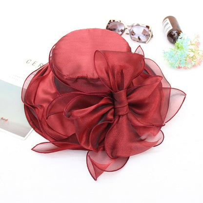 Elegant Bow Lady Hat Summer Organza Wide Brim Sunscreen Kentucky Derby Hats For Women