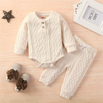 Knitted Warm 2pcs Suit Toddler Girl Boy Long Sleeve Romper