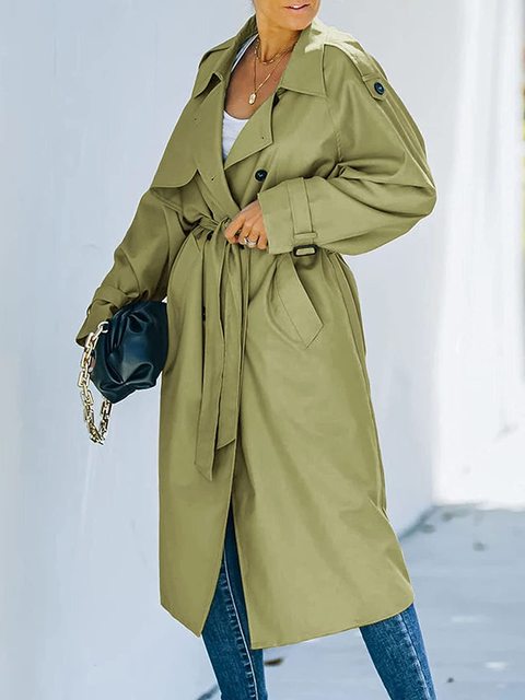 Double Breasted Long Sleeve Windproof Trench Coat - Azahshopping