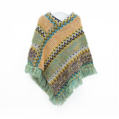 Imitation Cashmere Women Scarf Winter Plaid Tassel High Quality Pullover Poncho