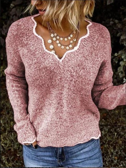 Women Knitted Sweaters New Wave V Neck Pullover Tops