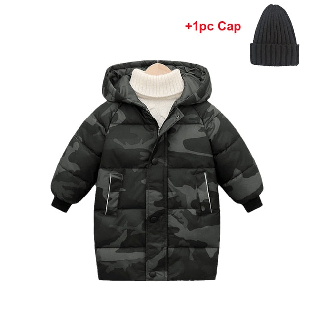 Cotton-padded Hooded Winter Down Jackets for Boys