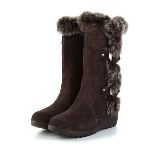 Women Winter Boots Flock Winter Thigh High Suede Mid-calf Boots