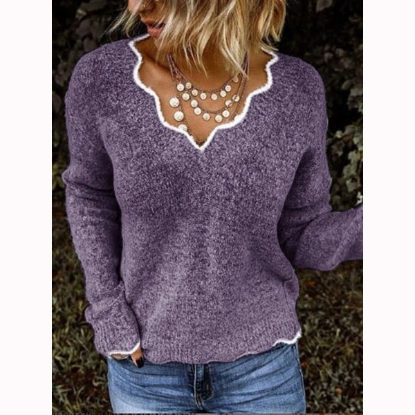 Women Knitted Sweaters New Wave V Neck Pullover Tops