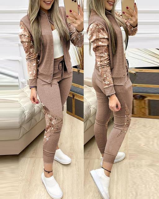 Tracksuit Suits 2 Piece Set Zipper Jacket+long Pants Sports Suit