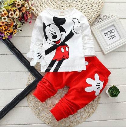 Toddler Kids Cartoon Minnie Dot Long Sleeve T-shirt+pants Sets