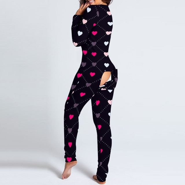 Pink Heart Printed Women Onesies Jumpsuit