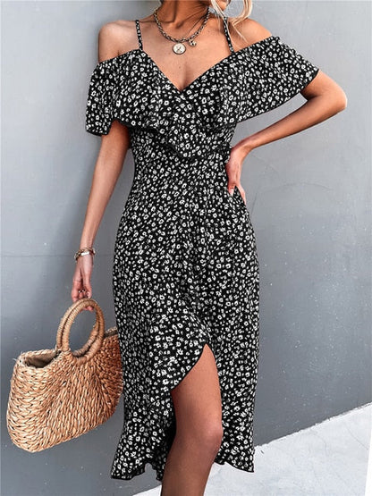 Straps Off Shoulder Dress Floral Print Spring dress