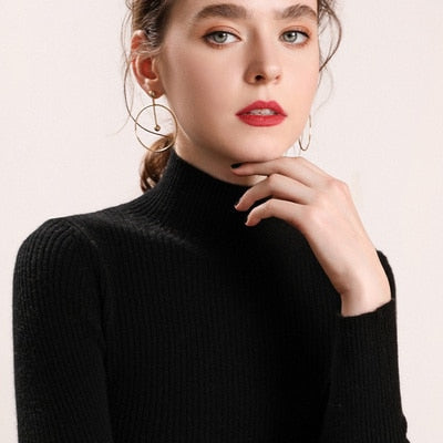 High Neck Elastic Jumpers Knit Pullovers Sweaters - Azahshopping