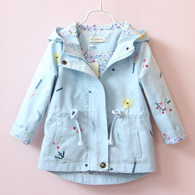 Flower Embroidery Hooded Outwear For Baby Girl