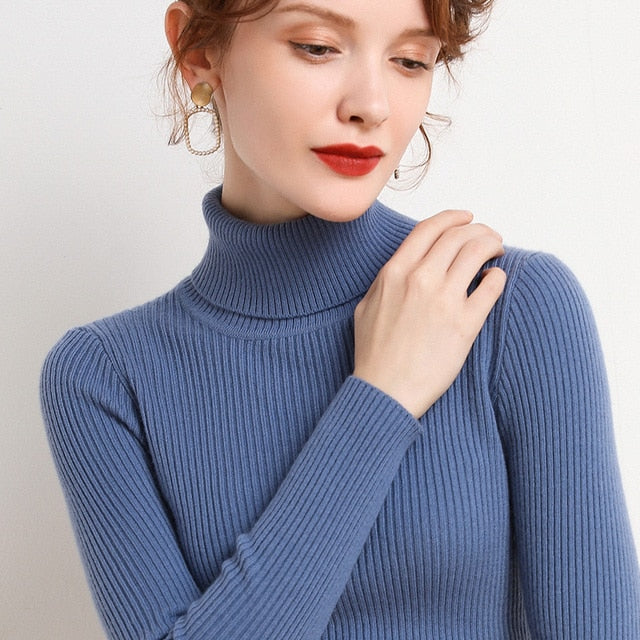 High Neck Elastic Jumpers Knit Pullovers Sweaters - Azahshopping