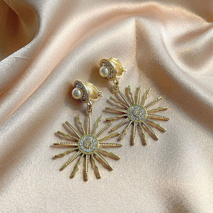 Vintage Golden Minimalist Rhinestone Clip On Hoop Earrings