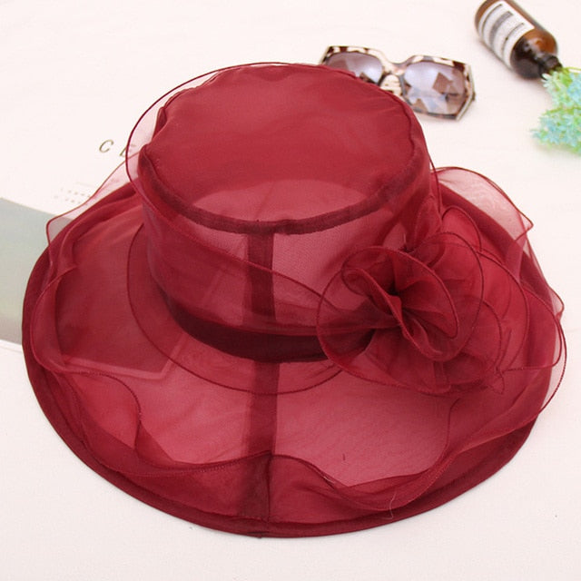 Elegant Bow Lady Hat Summer Organza Wide Brim Sunscreen Kentucky Derby Hats For Women