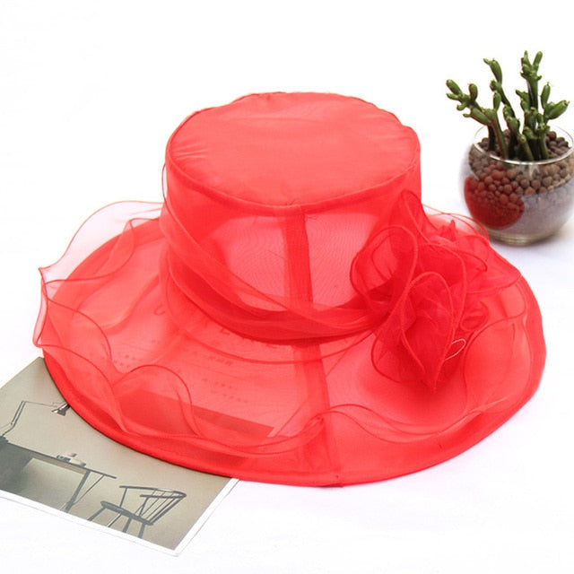 Elegant Bow Lady Hat Summer Organza Wide Brim Sunscreen Kentucky Derby Hats For Women