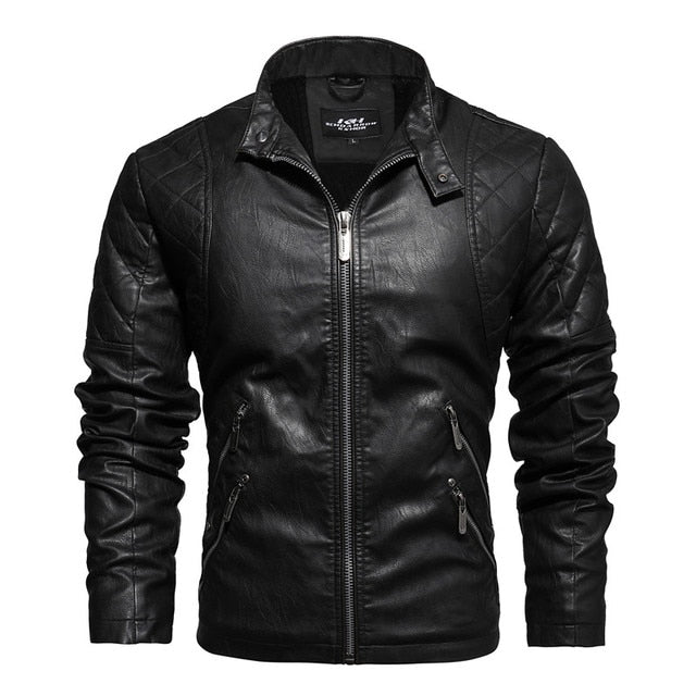 Mens Motorcycle Jacket Autumn Winter Men New Faux Pu Leather