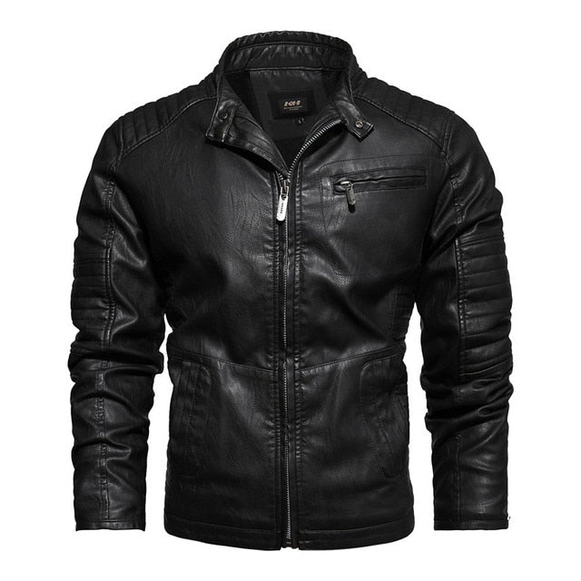 Mens Motorcycle Jacket Autumn Winter Men New Faux Pu Leather