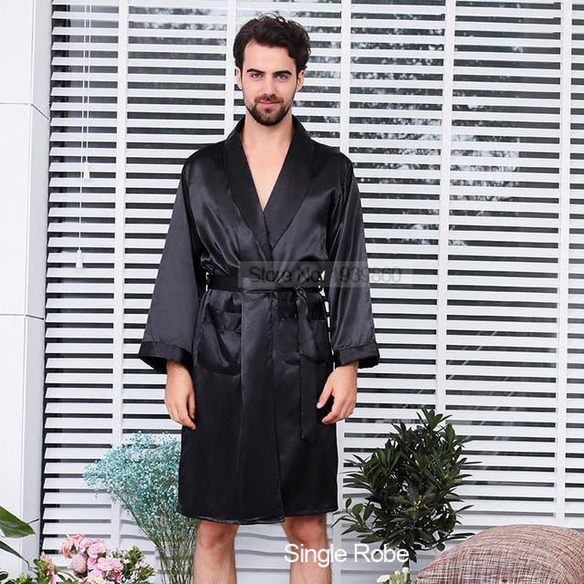 Nightgown Satin Kimono Bathrobe Sleepwear for Men