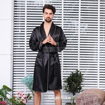 Nightgown Satin Kimono Bathrobe Sleepwear for Men