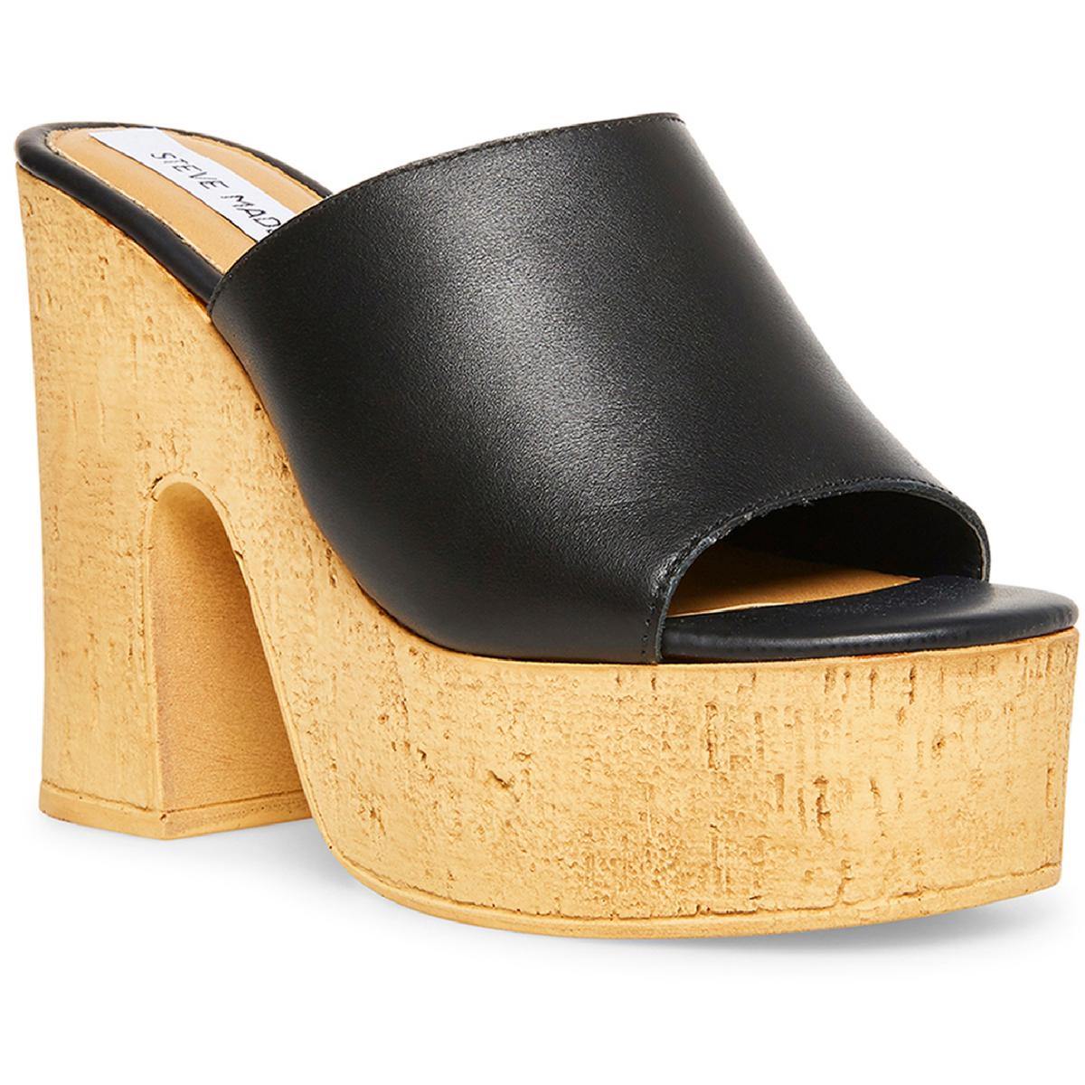 Womens Leather Slip On Platform Sandal