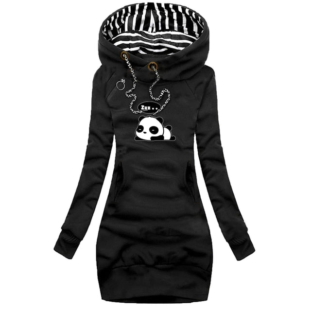 Aesthetic Printing Long Sleeve Hoodies Dress For Women