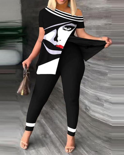 Split Tshirt with Slim Leggings Two-piece Set