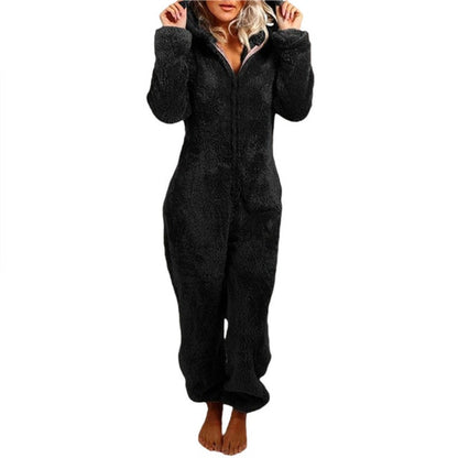 Solid Color Long-sleeve Winter Warm Plush Romper