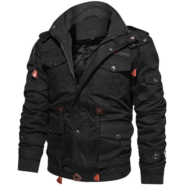 Casual Jacket Men Cotton Pilot Military Cargo Jacket Thermal Hooded