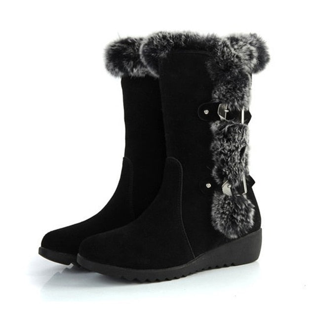 Women Winter Boots Flock Winter Thigh High Suede Mid-calf Boots