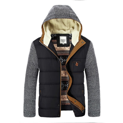 Knitted Long Sleeve Hooded Parkas Patchwork Full Zipper