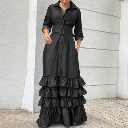 Party Maxi Dress Long Sleeve Denim Dress - Azahshopping