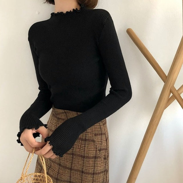 Elastic Slim Sweater Women Turtleneck