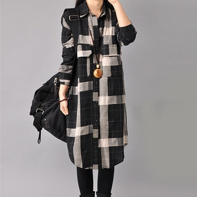 Vintage Kimono Long Plaid Shirt for Women - Azahshopping