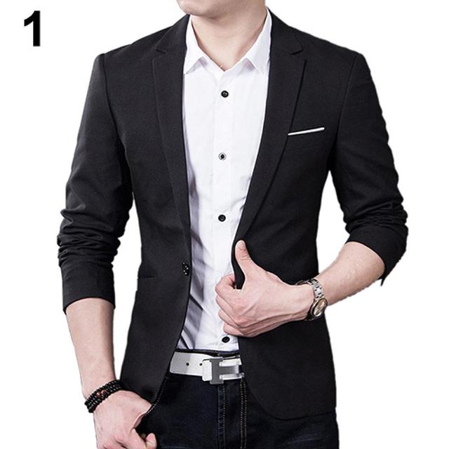 One Button Color Step Collar Slim Blazer for Formal Business Wear